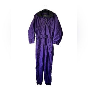 Vintage Inside Edge Snowsuit 80s Small Purple One Piece Ski Suit Snow Bib Apres